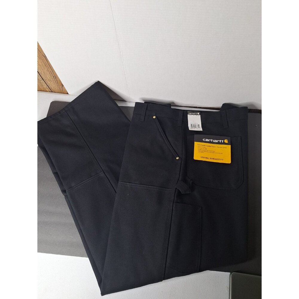 Carhartt Pants Mens 46x30 Black Duck Double Front Flannel Lined Dungaree New